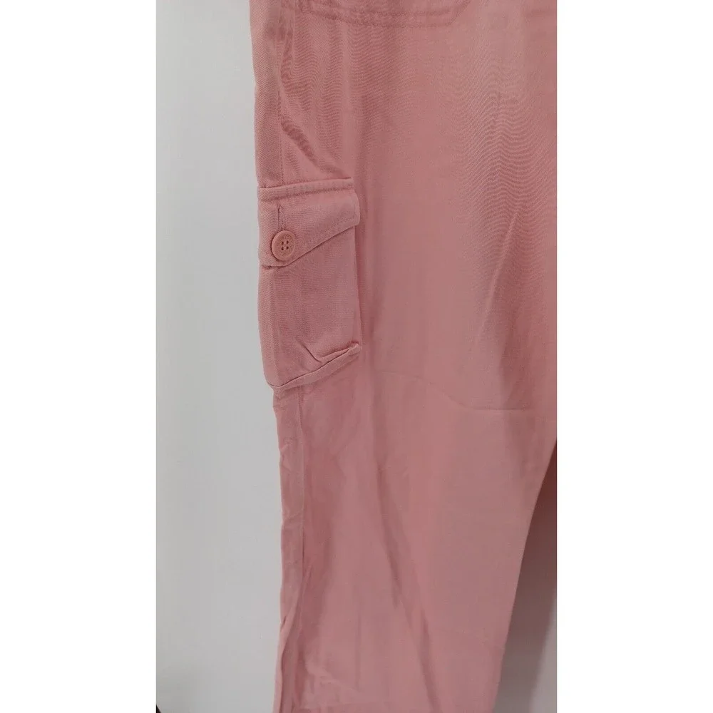 New York & Company Women’s Cargo Pants Size 12 Pink Embroidered Floral Wide Leg